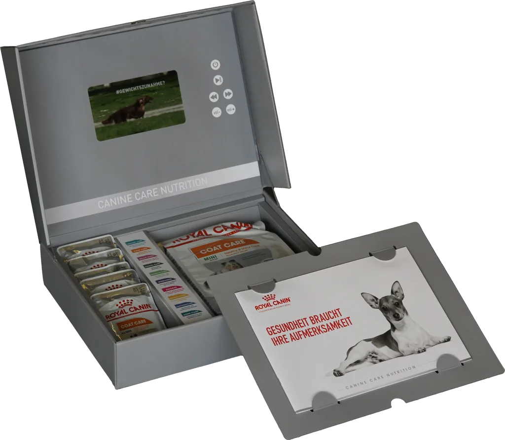Geöffnete Video-Verpackung mit Bildschirm
